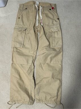 True Religion Men's Khaki Cargo Pants with Drawstring Waist